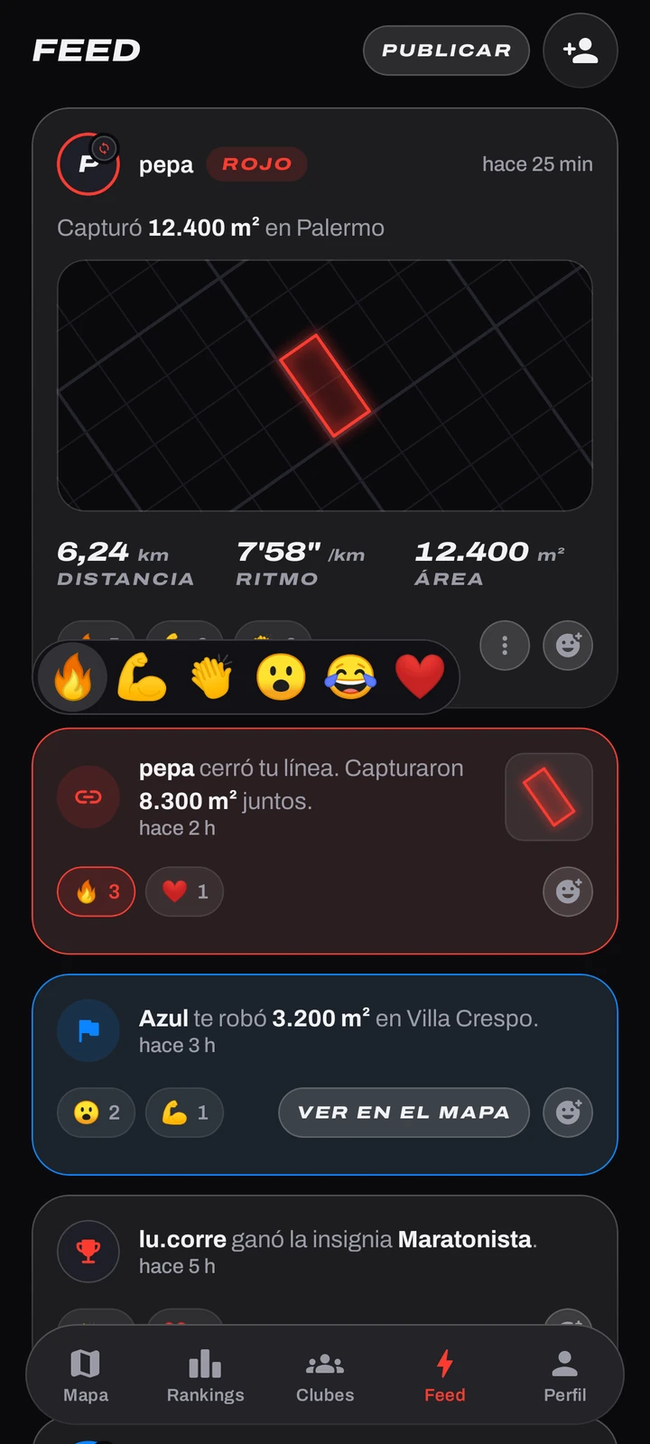Publicación de Copalo con la barra de reacciones abierta: 🔥 💪 👏 😮 😂 ❤️.